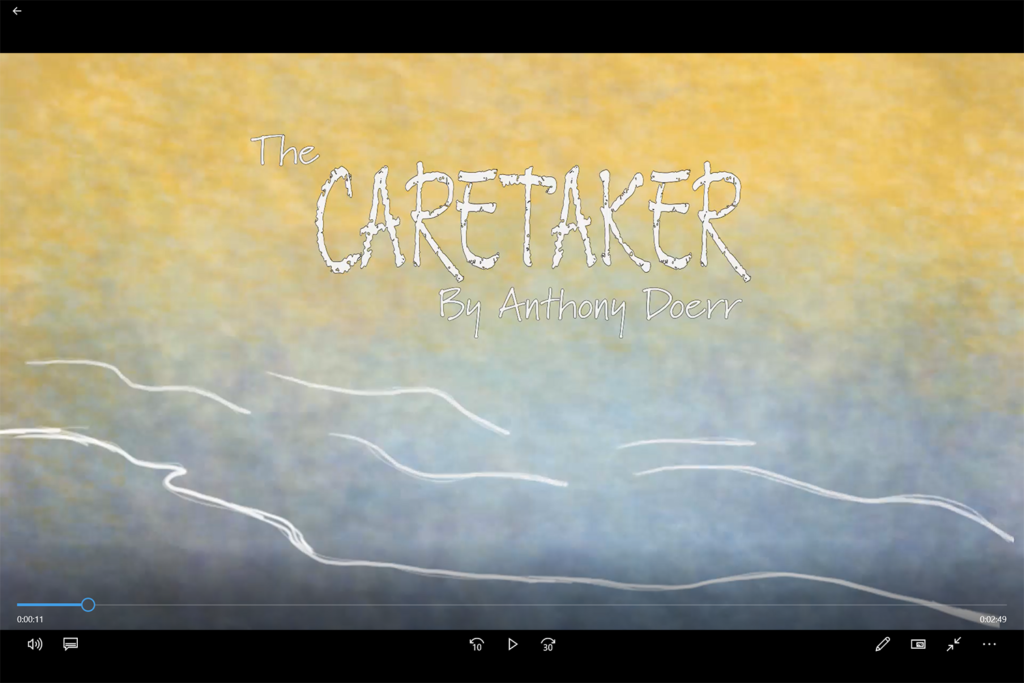 Image of blue and orange intro image of the Caretaker animation 