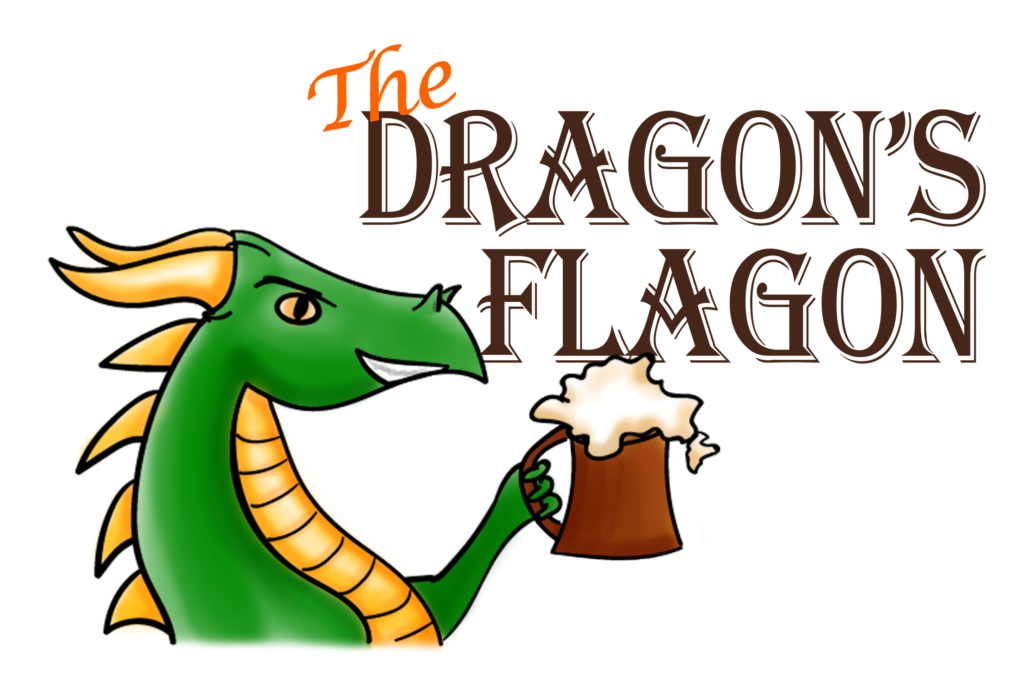 Logo featuring a green dragon holding a flagon of frothy ale
